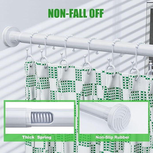 Ausemku Shower Curtain Rod 32-65 Inch Adjustable - 1 Inch Diameter Heavy Duty No drill Spring Tension Shower Rod, Non-Slip Rustproof Telescopic Rod for Bathroom, White - ModernBath