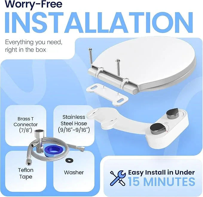 CLEAR REAR Bidet Attachment for Toilet Seat - Non-Electric, Self-Cleaning Dual Nozzle, Adjustable Water Pressure, Rear & Feminine Wash, Toilet Bidet Hygienic Bathroom Upgrade (White) - ModernBath
