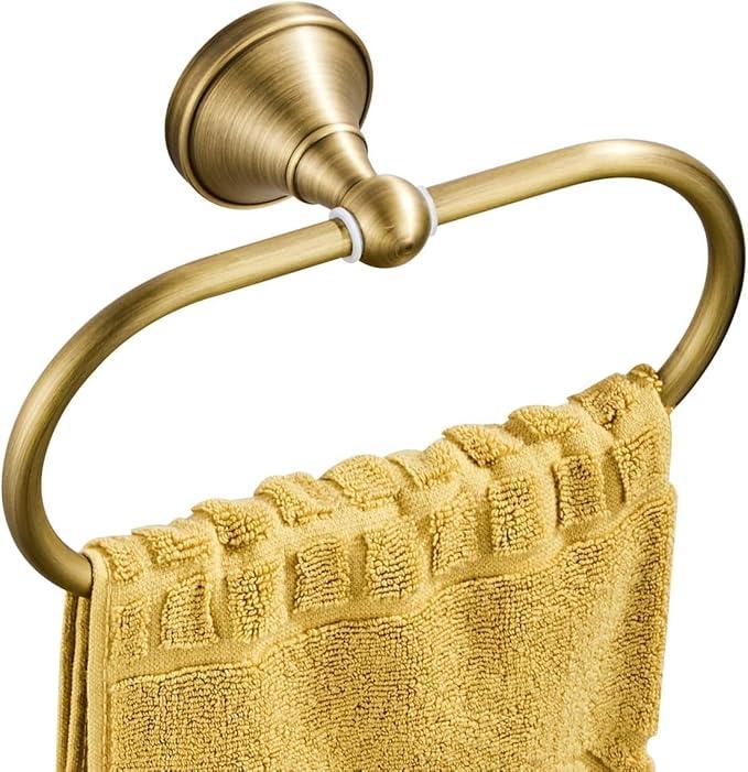 Antique Brass Toilet Paper Holder Towel Ring, Brass Towel Holder Toilet Paper Roll Holder, Rustic Vintage Oval Towel Rack Bathroom Accessories Set Hardware 2 Pieces Farmhouse Wall Mounted - ModernBath