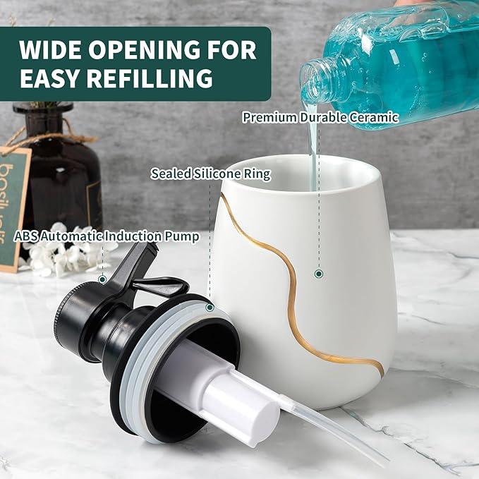 BosilunLife Automatic Soap Dispenser Bathroom - Liquid Hand Free Dispenser Battery Operated Smart Electric Lotion Soap Dispenser with Waterproof Pump Dish Soap Dispenser Ceramic White, 17oz - ModernBath