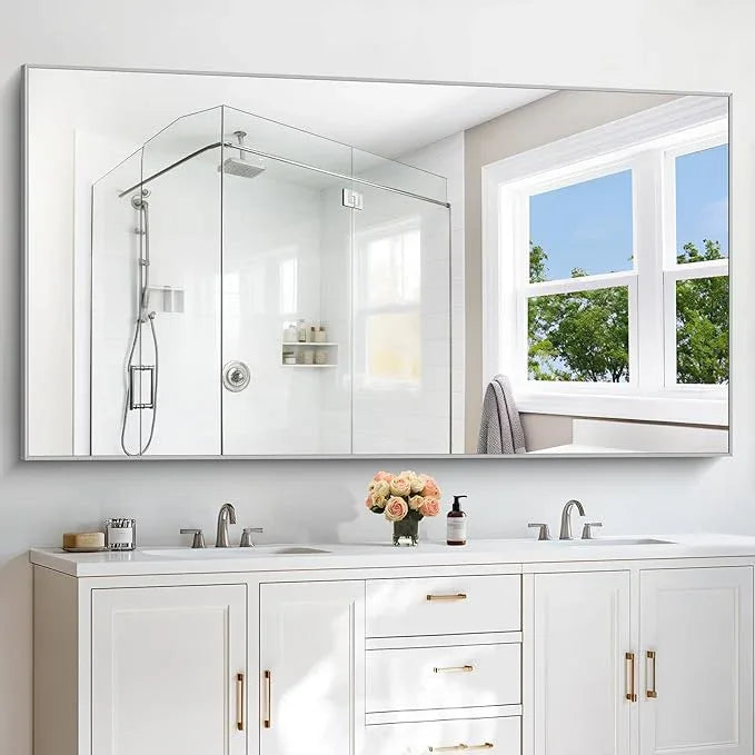 COFENY 30x72inch Bathroom Mirror, Silver Rectangle Mirror with Thin Metal Frame, Large Rectangular Wall Mirror for Bathroom, Living Roomm, Hair Salon, Big Farmehouse Mirrors Hang Horizontal/Vertical - ModernBath