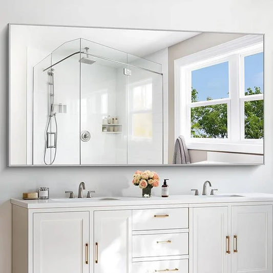 COFENY 30x72inch Bathroom Mirror, Silver Rectangle Mirror with Thin Metal Frame, Large Rectangular Wall Mirror for Bathroom, Living Roomm, Hair Salon, Big Farmehouse Mirrors Hang Horizontal/Vertical - ModernBath