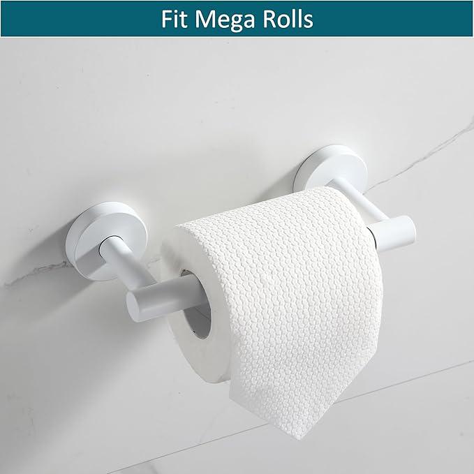 BVL Toilet Paper Holder Matte White Wall Mount Stainless Steel 304 Large Mega Roll - ModernBath