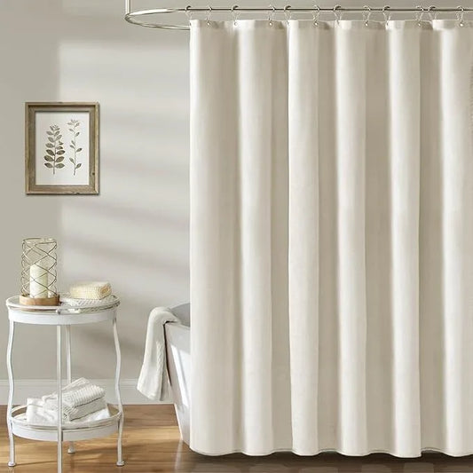BTTN 96 Inch Extra Long Shower Curtain - Linen Textured Heavy Duty Tall Fabric Shower Curtain Set with 12 Plastic Hook, Large Simple Neutral Cloth Shower Curtains for Bathroom, 72x96 Inch, Light Cream - ModernBath