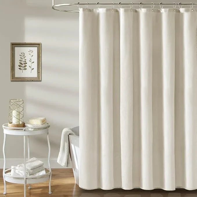 BTTN 78 Inch Long Shower Curtain, Linen Textured Thick Weighted Fabric Shower Curtain Set with 12 Plastic Hook, Neutral Waterproof Polyester Bath Curtains for Bathroom and Bathtubs, 72x78, Light Cream - ModernBath