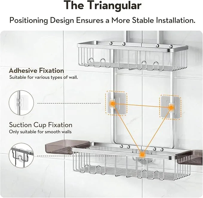 VALORDINE Shower Caddy Hanging, Shower Organizer Hanging, Aluminum Shower Racks for Inside Shower with Hooks for Razor, Never Rust Bathroom Organizers and Storage with Soap Holder, Bright Silver - ModernBath