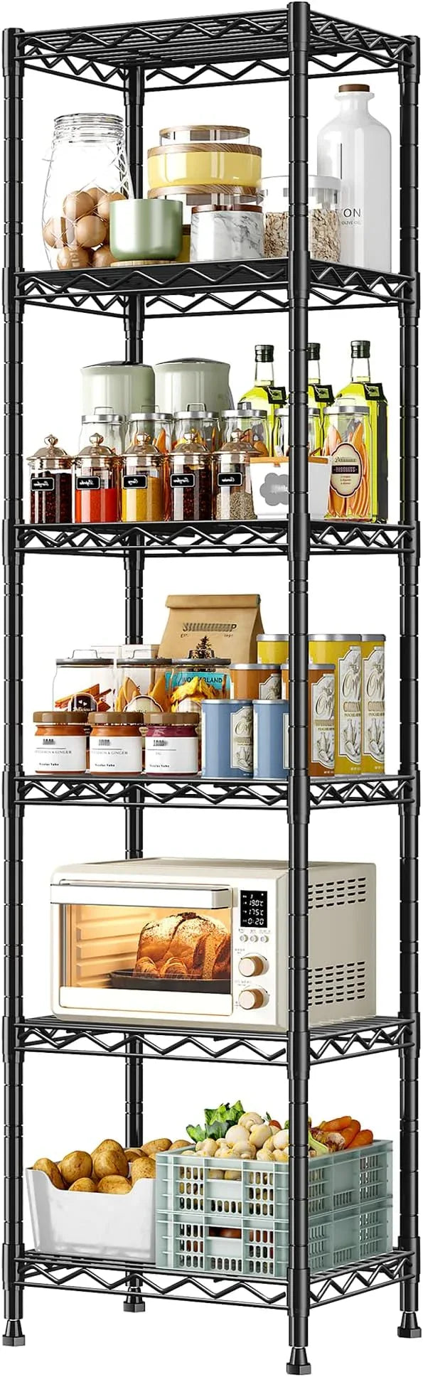6 Wire Shelving Metal Shelves Storage Rack:Adjustable Storage Shelves Standing Shelf Units and Narrow Shelf for Laundry Bathroom Kitchen Pantry Closet Office 15.8" w*11.8" D*63" H - ModernBath
