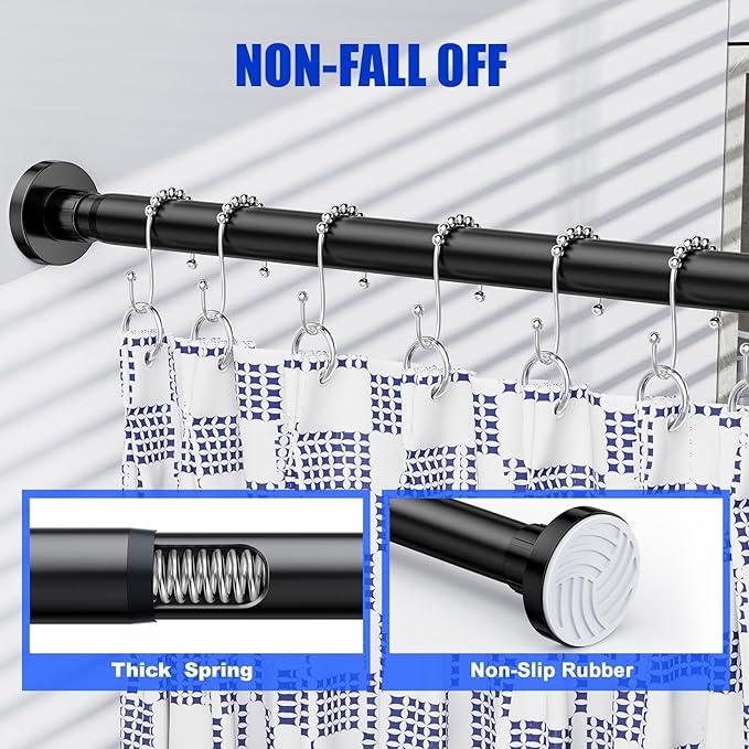 Ausemku Shower Curtain Rod 32-94 Inch Adjustable - 1 Inch Diameter Heavy Duty No drill Spring Tension Shower Rod, Non-Slip Rustproof Telescopic Rod for Bathroom, Black - ModernBath