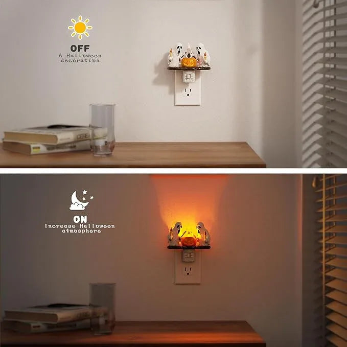 Halloween Night Light,Amber Night Lights Plug into Wall,Cute & Funny Flaming Jumping Night Light,Plug in Ghost & Pumpkin Nightlight with 360° Rotatable for Kids Halloween Party Decor, 2 Pack - ModernBath