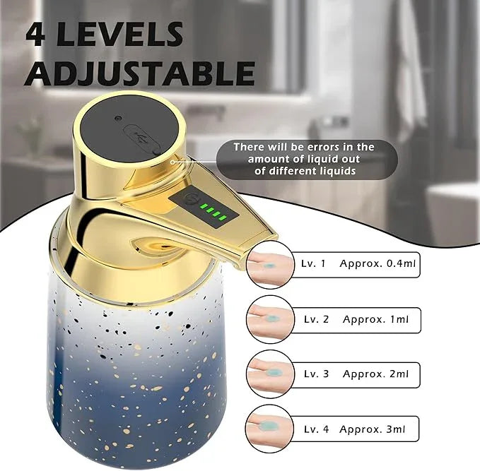 Greatmay Adjustable Automatic Soap Dispenser Touchless, Ceramic Material，4 Adjustable Levels， Type-c Rechargeable Operated Sensor Liquid Soap Pump，Touch-Free Hand Sanitizer Dispenser (Starry Gold) - ModernBath