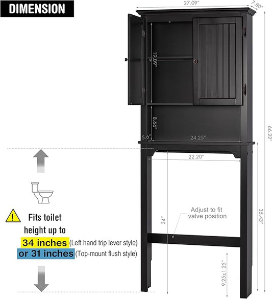 UTEX Bathroom Storage Over The Toilet, Above Toilet Storage Cabinet Organizer with Adjustable Shelves and Double Doors, Espresso