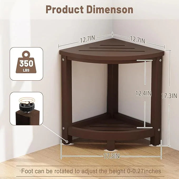 ONSGLM Shower Stool for Inside Shower, Corner Shower Bench Seat, HDPE Waterproof Shower Stool for Shaving Legs with Baffle Storage Shelf, Shower Seat/Foot Rest for Bathroom, Indoor/Outdoor Use, Brown - ModernBath