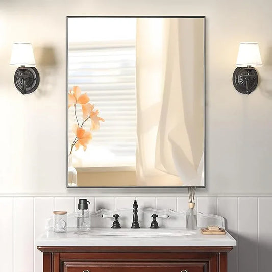Bonverre 24x32 Inch Black Bathroom Mirror for Wall, Aluminum Frame Rectangle Rectangular Vanity Mirror, Modern Large for Bedroom, Living Room, Horizontal or Vertical - ModernBath