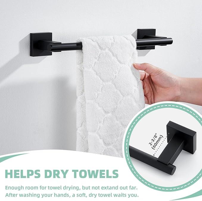 Suyar Bathroom Accessories Set, SUS 304 Stainless Steel Bathroom Hardware Set 4 PCS, Include Robe Hook, Toilet Paper Holder, Hand Towel Holder, Towel Bar, Matte Black - ModernBath