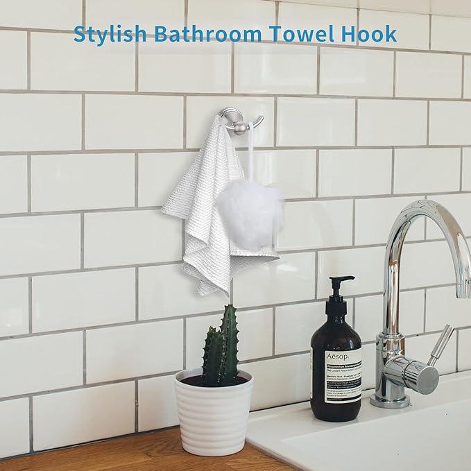 FILTA Bathroom Towel Hooks, Brushed Nickel Robe & Towel Hooks for Wall Mounted, Traditional Towel and Robe Hooks for Hanging Towels, Bath Towel Holder for Shower (6 Pack) - ModernBath