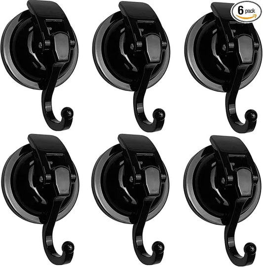 Heavy Duty Vacuum Suction Shower Hooks - Glass Suction Cup Bathroom Robe Hooks, Reusable, No Hole Punched, for Garland Decoration (Black, 6 Pack) - ModernBath