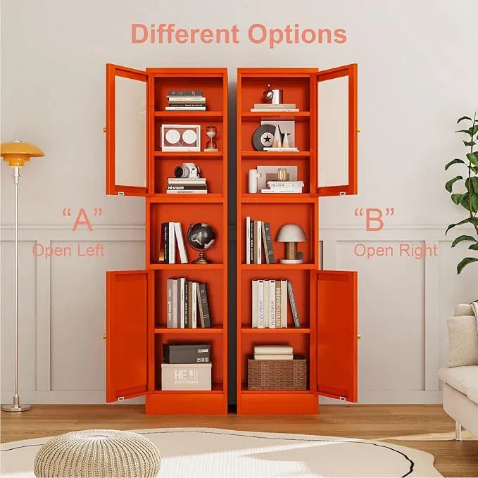 Metal Bathroom Storage Cabinet, 67" Tall Narrow Freestanding Floor Cabinet with Adjustable Shelves and Open Compartment, Slim Metal Locker for Laundry, Kitchen, Dining Room - ModernBath