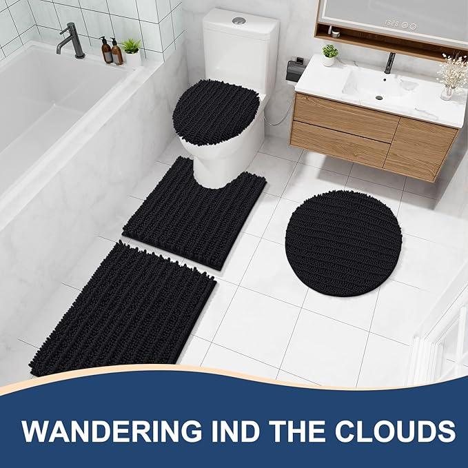 Arotive Luxury Chenille Bathroom Rug Mat, Extra Soft Thick Absorbent Shaggy Bath Rugs, Non-Slip Machine Wash Dry, Plush Bath Mats for Bathroom, Shower and Tub, 30x17, Black - ModernBath