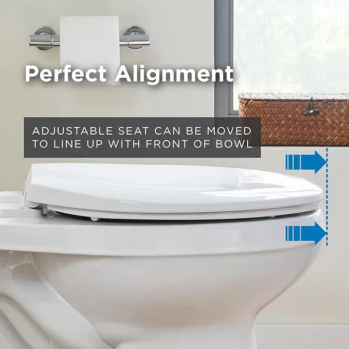 Gerber Elongated Toilet Seat with Cover, Standard Close, Quick & Easy Install, Heavy-Duty Plastic, Adjustable Fit for Standard Elongated Toilets, Durable & Fade-Resistant, White G0099216 - ModernBath