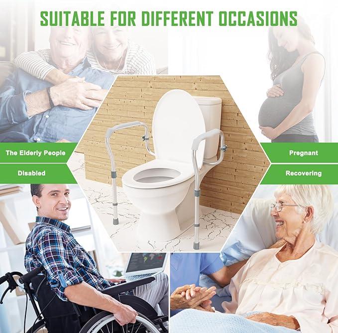 ZOLIQUEX Toilet Safety Rail for Seniors with 2 Reinforced Nuts, Height & Width Adjustable Toilet Safety Frame for Elderly, Handicap & Disabled Bathroom Assist Rail with Armrests 250 LB (Grey) - ModernBath