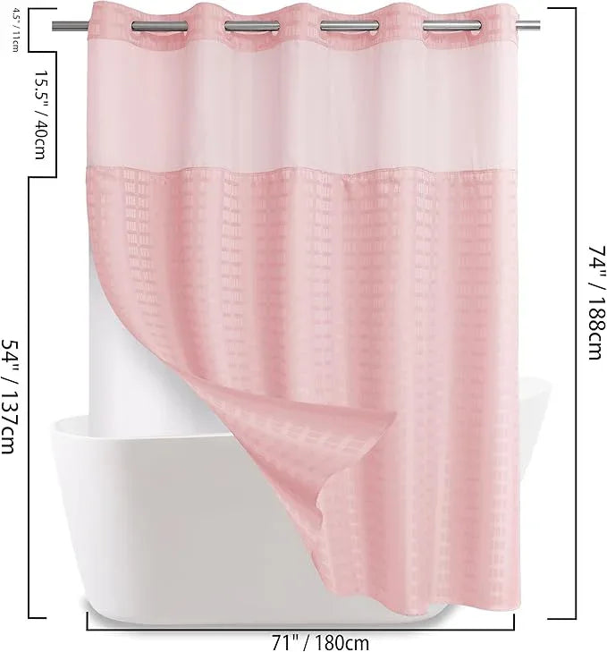 Conbo Mio No Hook Shower Curtain with Snap in Liner Set, Hotel Luxury Pink Shower Curtains for Bathroom with See Through Top Window, Waterproof, Washable 71W x 74H - ModernBath