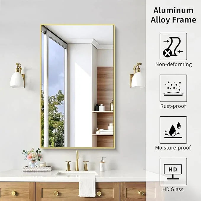 KOCUUY Gold Bathroom Mirror, 24"x40" Rectangle Bathroom Mirror for Wall, HD Tempered Glass, Anti-Rust Frame, Modern Design for Bathroom, Bedroom, Living Room, Entryway - ModernBath