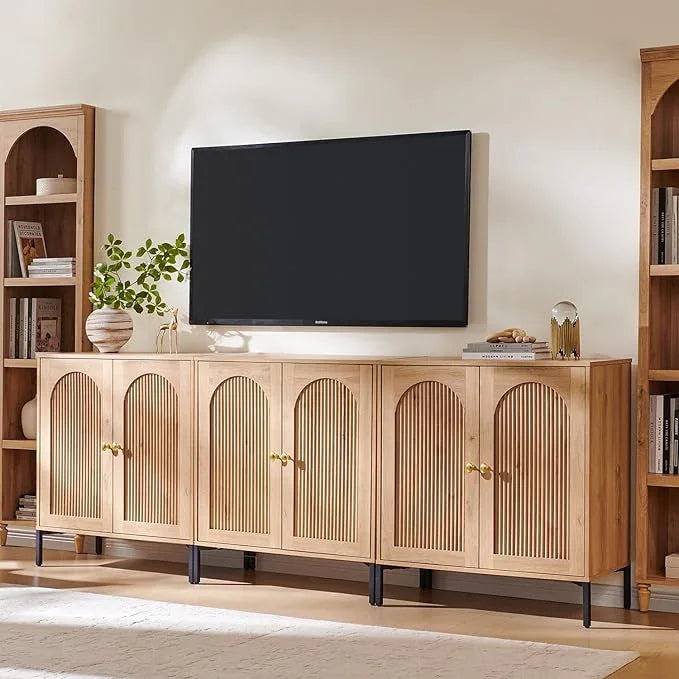 Bathroom Cabinet with Storage, 92.63" W Fluted Arched Free Standing Floor Cabinet w/Adjustable Shelves, Modern Sideboard Cabinet for Bathroom, Kitchen, Living Room, Entryway, Natural - ModernBath