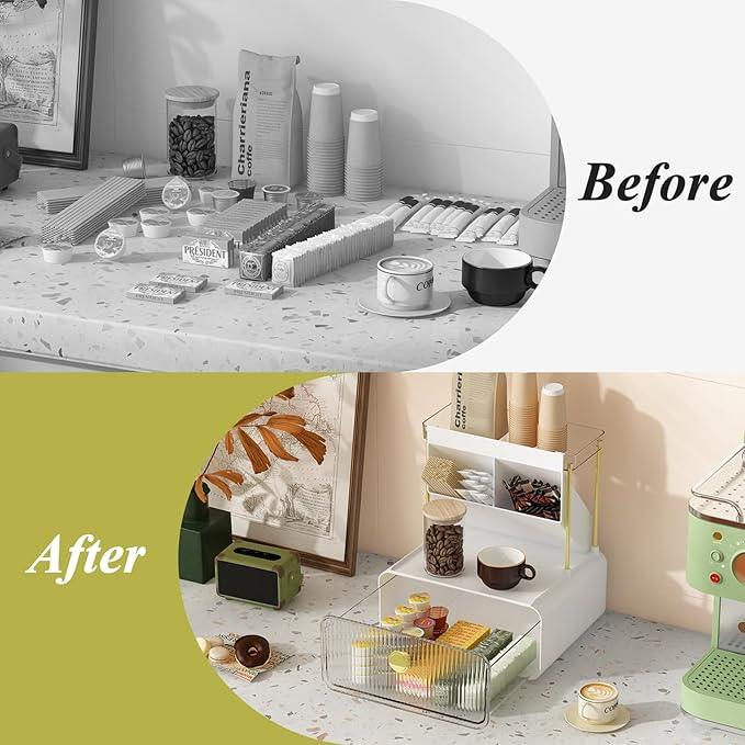 FOLLOWIN Bathroom Counter Organizer with Drawer,Dresser Top Organizer with Make Up Brush Holder,Makeup Shelf,Vanity Organizers,Cosmetic Perfume Organizer,Clear - ModernBath
