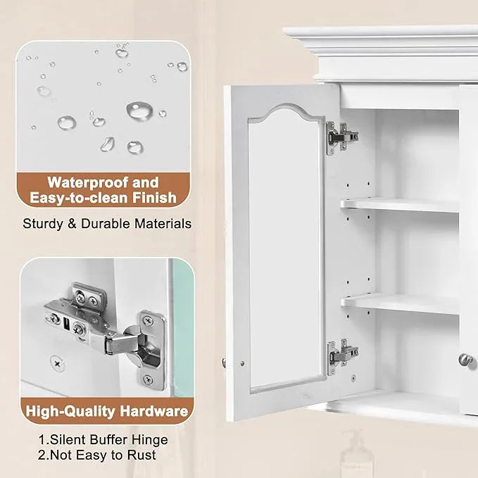 Merax Wall Mounted Bathroom Medicine Cabinet with Mirror, 40" x 28" Bathroom Wall Cabinet with Storage, Glass Doors and Adjustable Shelves, Mirrored Door Over The Toilet Storage Cabinet - ModernBath