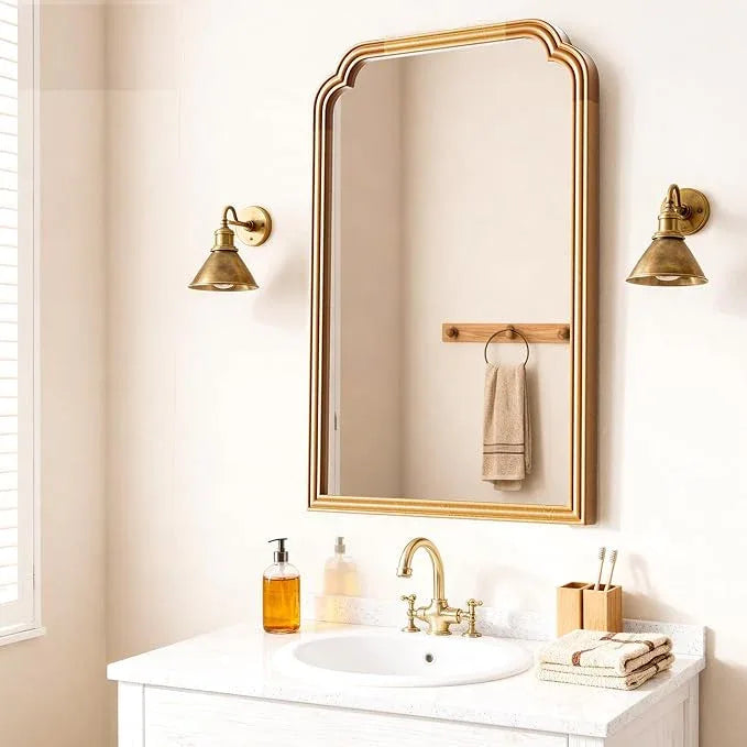 Ferytange Wood Frame Wall Mirror for Bathroom, Rounded Corner Arch Rectangle Mirror for Entryway, Living Room or Bedroom Home Decor - Light Woodgrain [20" x 30" Natural Color] - ModernBath