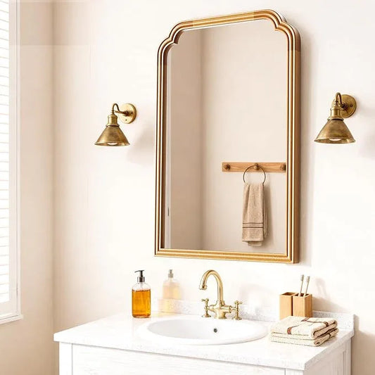 Ferytange Wood Frame Wall Mirror for Bathroom, Rounded Corner Arch Rectangle Mirror for Entryway, Living Room or Bedroom Home Decor - Light Woodgrain [20" x 30" Natural Color] - ModernBath