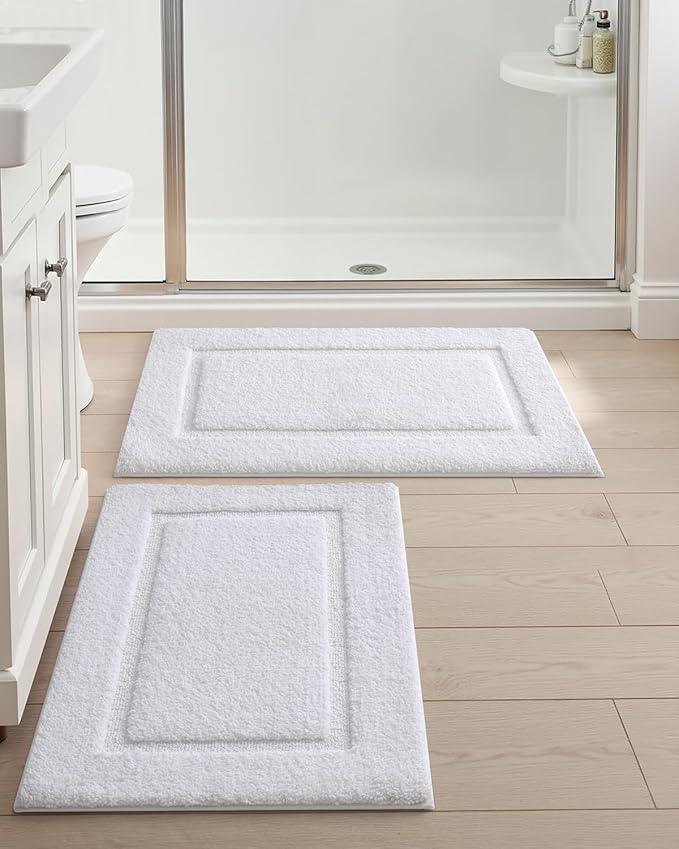 DEXI Bathroom Rugs Set 2 Piece 24x16, Washable Non Slip Bath Mat for Shower Floor, Absorbent Quick Dry Bathmat with Rubber Backing, Ultra Soft Plush Carpet for Tub, White - ModernBath
