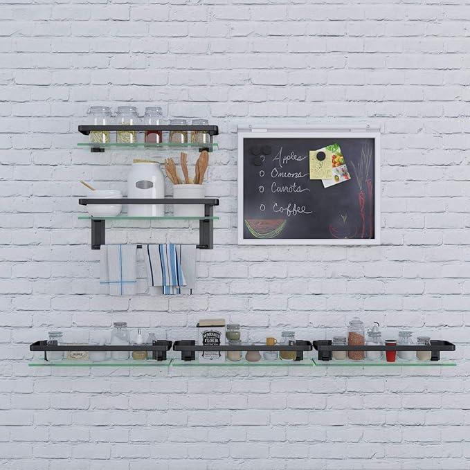 VOLPONE Bathroom Glass Shelf with Towel Bar Black Bathroom Shelf Wall Mount Rustproof Bathroom Wall Organizer Towel Rails1 Tier (Black) - ModernBath