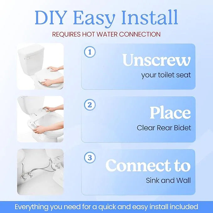 CLEAR REAR Bidet Attachment for Toilet Seat - Non-Electric, Self-Cleaning Dual Nozzle, Adjustable Water Pressure, Rear & Feminine Wash Hygienic Upgrades - Fits Elongated Toilets (Cold & Warm Water) - ModernBath