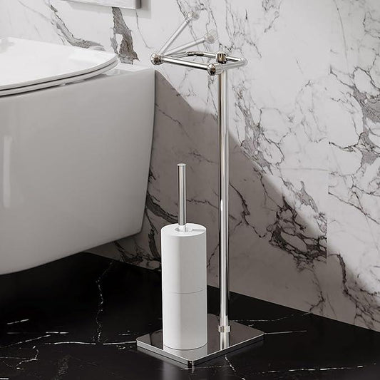 RUACQ Toilet Paper Holder Stand, Bathroom Toilet Paper roll Holder Free Standing with Storage for 4 Rolls, Post Pivoting Design, Stable Weighted Base, SUS304 Stainless Steel(Chrome) - ModernBath