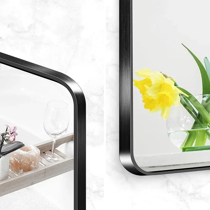 BONEWEI 20x40 inch Bathroom Mirror,Black Rectangle Mirror,Wall Mounted Bathroom Frame Vanity Mirror with Round Corner for Bedroom Living Room,Entryway Hangs Horizontal or Vertical - ModernBath