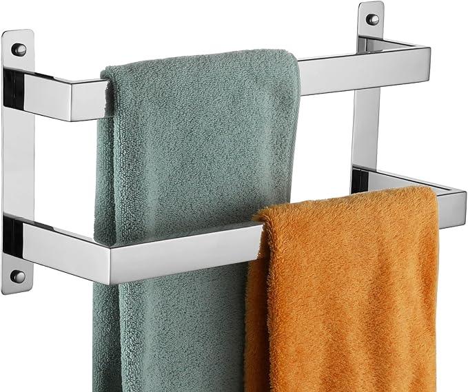 KOKOSIRI Towel Bars Hand Towel Holders 16 Inches Chrome Bathroom 2-Tiers Ladder Towel Rails Wall Mounted Towels Shelves Rack Polished Stainless Steel, B5008CH-L16 - ModernBath