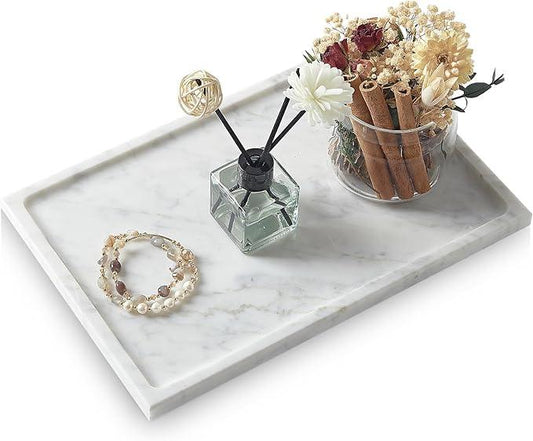 Real Luxurious Natural Marble Tray - 12x8 Inch Marble Vanity Tray for Perfume Display, Jewelry Organizer, Bathroom & Home Decor -Heavy Duty Non-Slip Stone Tray (Non-Resin/Non-Ceramic) - ModernBath
