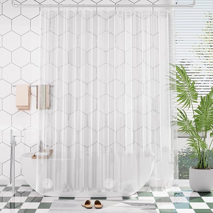 AmazerBath Long Shower Curtain 80 Inches Clear Shower Curtain Plastic Premium PEVA, Heavy Duty 8G Weighted Shower Curtains for Bathroom with 3 Big Stones and 12 Grommets, 72x80 Inches - ModernBath