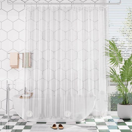 AmazerBath Long Shower Curtain 80 Inches Clear Shower Curtain Plastic Premium PEVA, Heavy Duty 8G Weighted Shower Curtains for Bathroom with 3 Big Stones and 12 Grommets, 72x80 Inches - ModernBath
