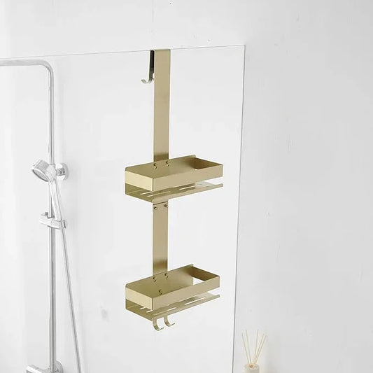 Hiendure Gold Shower Caddy Over Shower Door - 2 Tier Hanging Shower Caddy Organizer No Drilling, Shower Storage Shelf for Indoor Shower, Bathroom, Bedroom, Kitchen - ModernBath