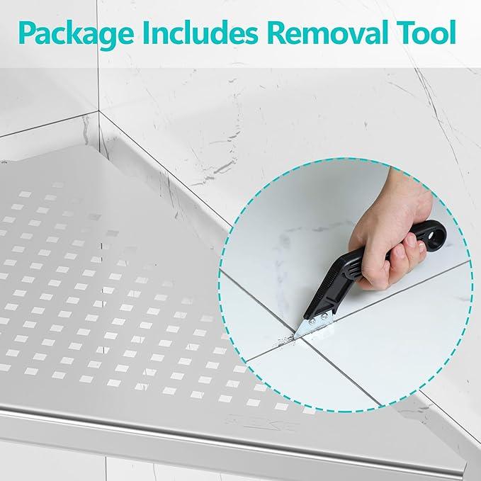 Bathroom Corner Shelf, Recessed 12" Shower Shelf Caddy, SUS304 Stainless Steel Shelf Wall Mount Triangular, No Drilling, Brushed Nickel - ModernBath