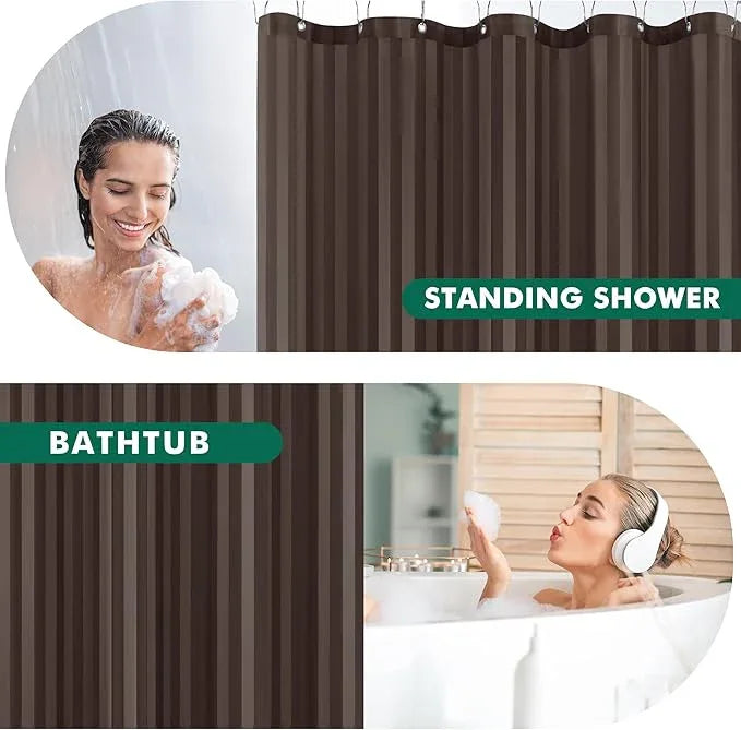 Biscaynebay Fabric Shower Curtain or Liner 72" by 72", Brown Water Repellent Damask Stripes Bathroom Curtains Machine Washable - ModernBath