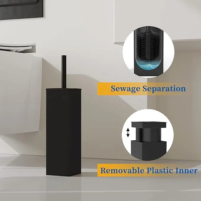 RUACQ Toilet Brush and Holder Set 2pcs,Square Toilet Bowl Brush for Bathroom with 304 Stainless Steel Handle Toilet Cleaner Brush with Durable Scrubbing Bristles,Splash-Proof (Matte Black) - ModernBath
