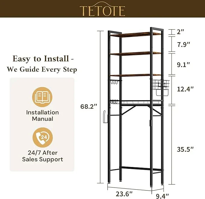 TETOTE Over Toilet Bathroom Organizer, 4-Tier Bathroom Over The Toilet Storage with Adjustable Shelf and Basket, Freestanding Space Saver Bathroom Shelves Above Toilet for Room(Brown) - ModernBath