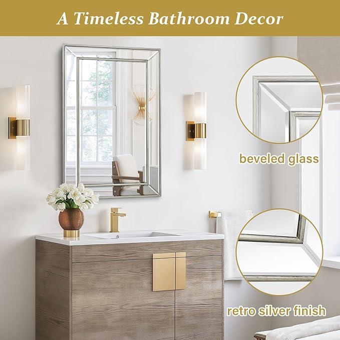 Medicine Cabinet with 16.2"x26" Mirror, Removable Shelves, Recessed or Wall Mounted Bathroom Cabinet, Silver Bathroom Vanity Mirrors for Over Sink with Storage - ModernBath