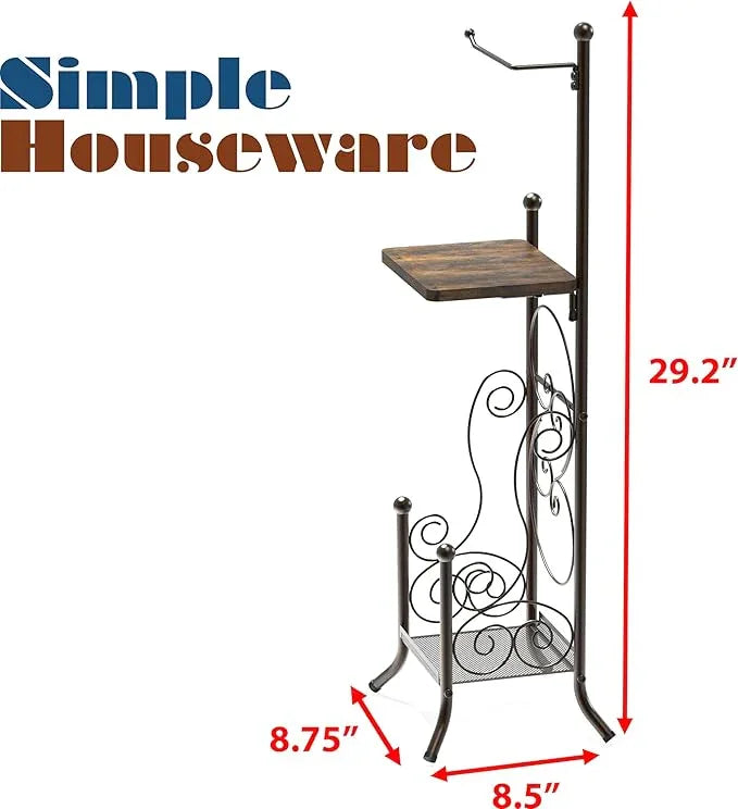 Simple Houseware English Style Bathroom Toilet Tissue Roll Holder Stand with Shelf, Bronze - ModernBath
