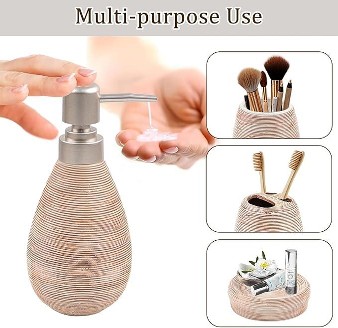 CERBIOR Bathroom Accessories Set,4 Pcs Ceramic Bathroom Decor Accessory,Includes Toothbrush Holder, Toothbrush Cup, Soap Dish for Decorative Countertop and Housewarming Gift(Brown 4pcs) - ModernBath