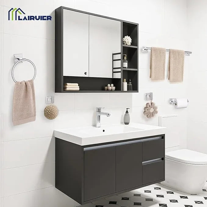 5 Pieces Bathroom Hardware Set Polished Chrome Towel Bar Set Includes 23.6” Towel Bar, Towel Ring Holder, Toilet Paper Holder and Two Towel Hooks, Bathroom Accessories Set SUS304 Wall Mounted - ModernBath