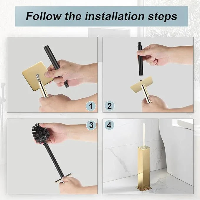 Gold Toilet Brush with Holder 304 Stainless Steel Toilet Bowl Brush, Square Bathroom Cleaner Brush - ModernBath